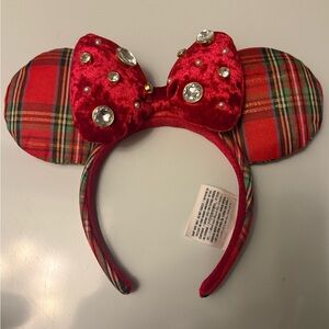 Red Plaid Mouse Ears Headband with Bow